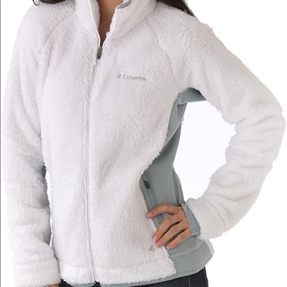 Columbia White Fuzzy Jacket.  M - Picture 2 of 5